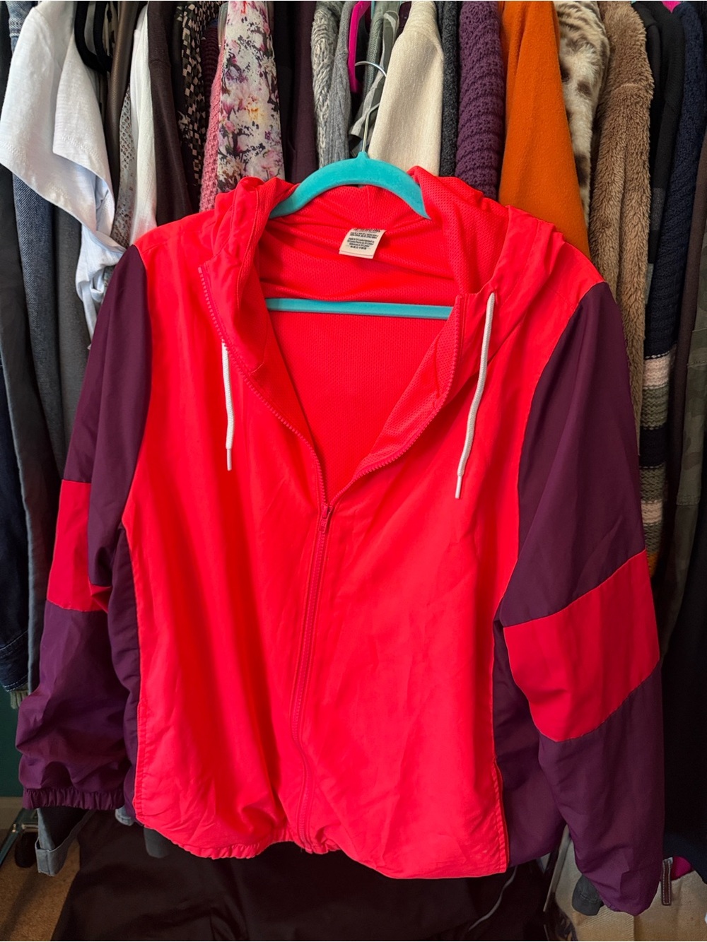 PINK Victoria's Secret Red and Plum Colorblock Bomber Jacket